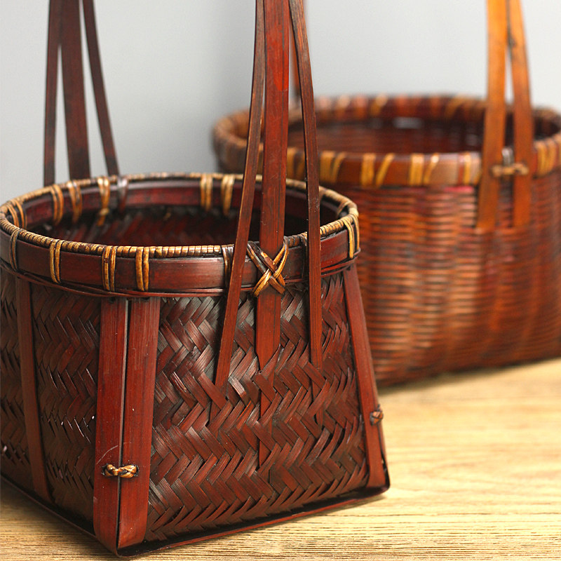 特色复古竹编提篮仿古做旧茶点篮竹工艺品篮吊篮手工艺品,特色手工艺,竹编/竹雕,淘宝优惠券,粉丝福利购,淘宝优惠卷
