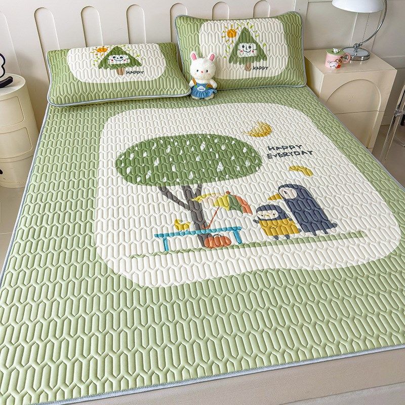 夏天轻奢冰丝凉席可水洗乳胶凉席三件套家用单凉垫印花空调床席子,床上用品,乳胶席,淘宝优惠券,粉丝福利购,淘宝优惠卷