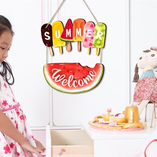 MZ374夏季主题西瓜雪糕木质挂牌节日门廊装饰木牌派对橱窗挂件