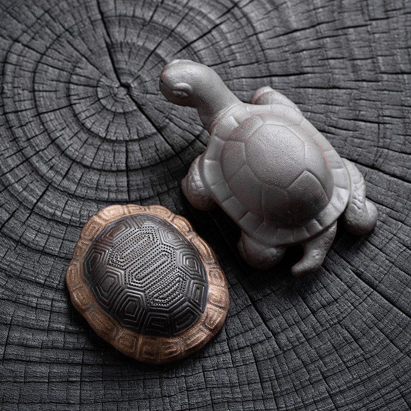 粗陶鎏金乌龟茶漏创意茶水分离器复古泡茶过滤器高档陶瓷茶宠摆件