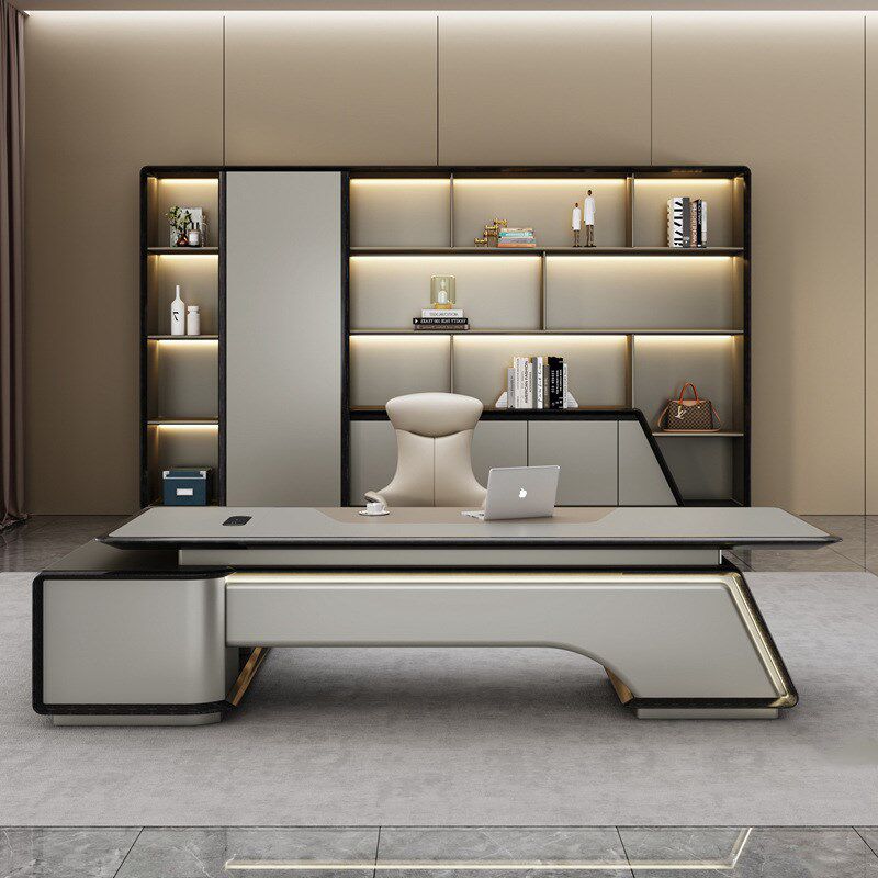 烤漆老板桌办公桌简约现代轻奢高级感女总裁办公室桌椅组合大班台