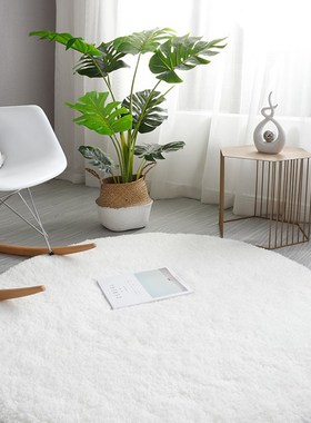 86M0加厚毛绒圆形吊篮地毯卧室梳妆台落地镜满铺垫子少女白色拍照