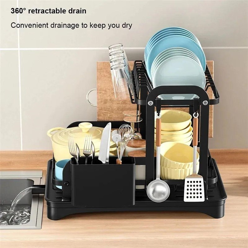 2 Tier Dish Bowl Drainer StorageD Rack Kitchen Dish Drying R
