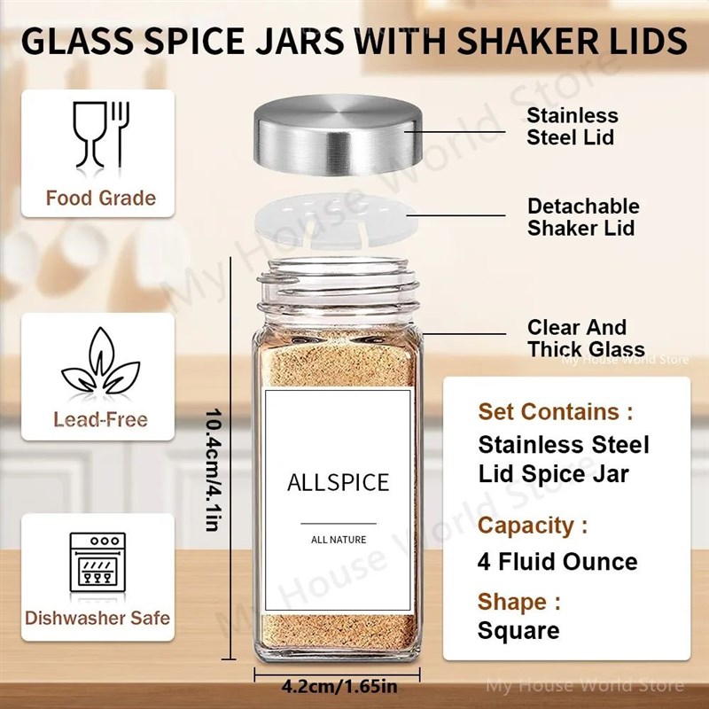 Glass Spice Jars with Stainlzess steel Spice Seasoning Conta