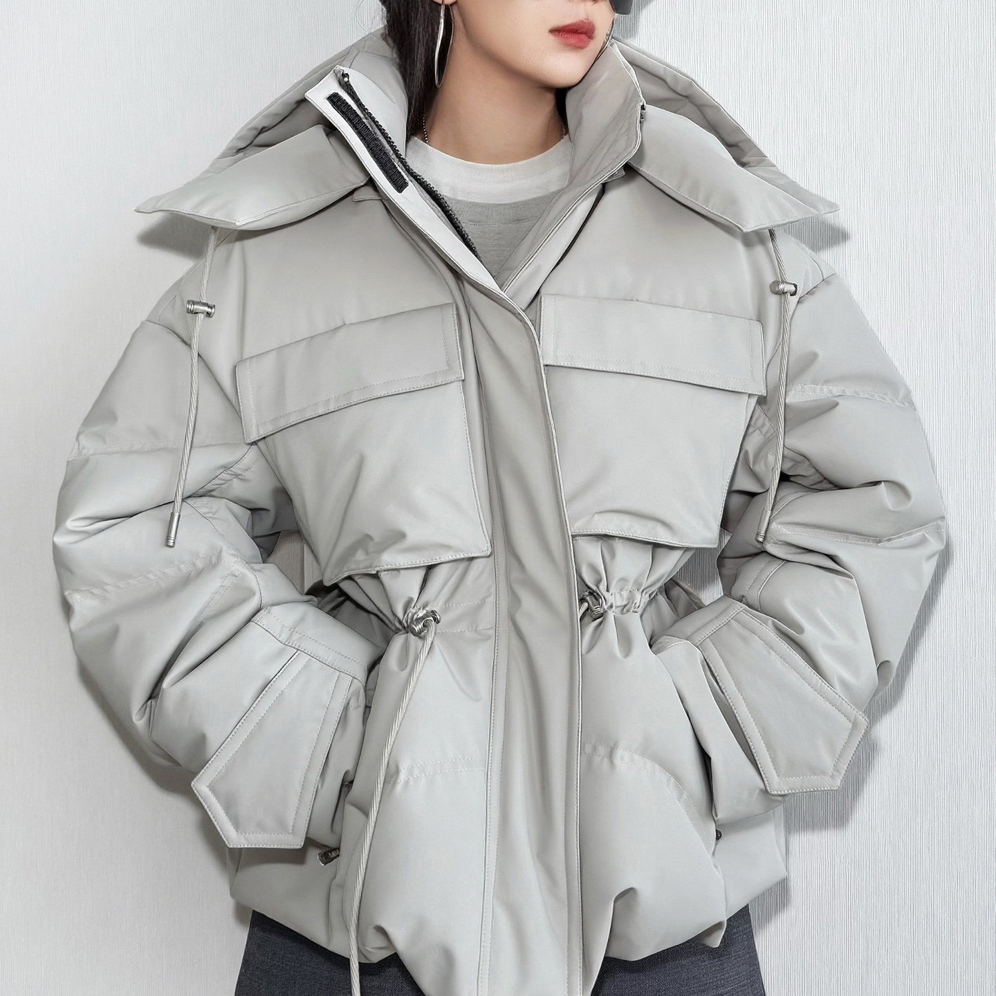 专柜款白鹅绒冬日木质美学蚂蚁腰花苞派克羽绒服2025新款女短款