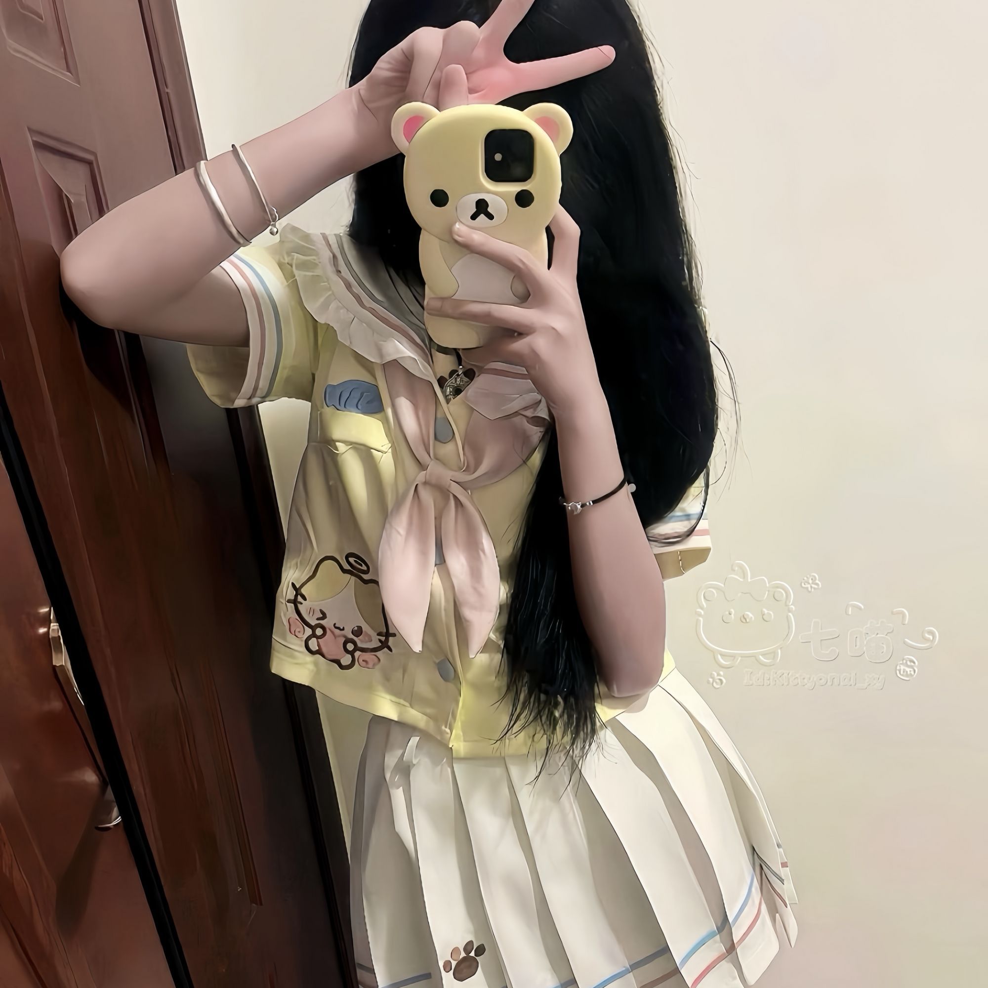原创棉花糖猫JK制服正版日系学院风甜美可爱水手服刺绣短袖裙套装