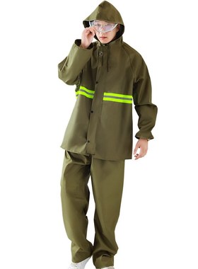 军绿色帆布分体成人户外骑行单层加厚工地用反光雨衣套装雨裤