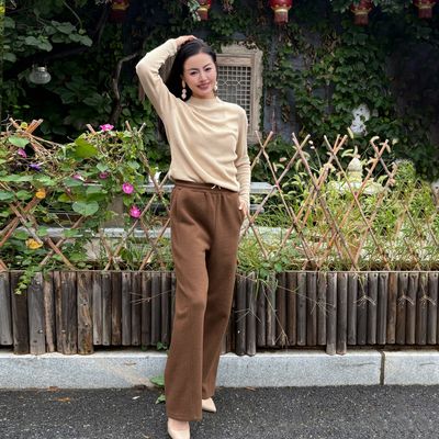 辽锦高品质柞蚕丝羊毛轻奢直筒裤