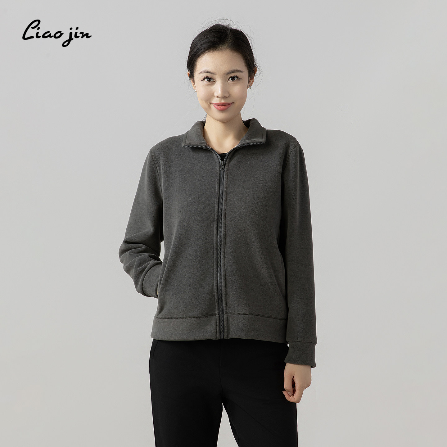 辽锦柞蚕丝奥粒绒外套女款高领加绒加厚保暖防寒