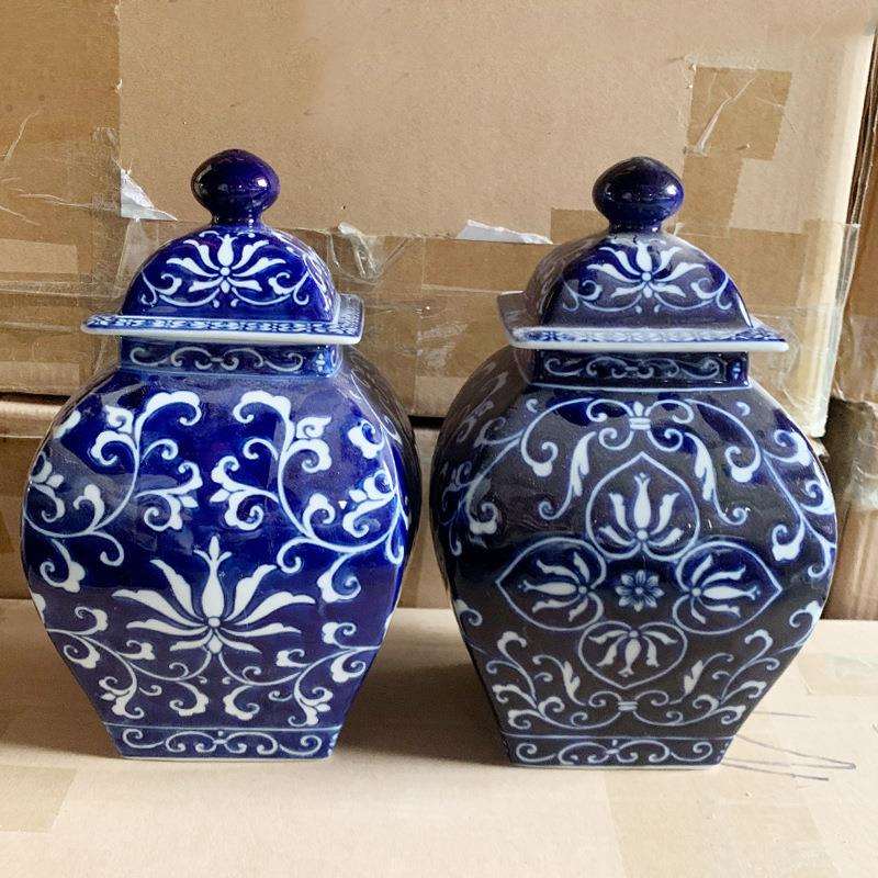 青花瓷罐子带盖家居客厅中式仿古花瓶插花玄关装饰陶瓷摆件储物罐