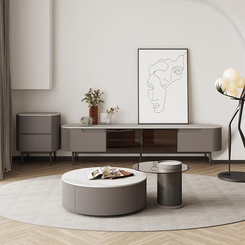 意式极简电视柜茶几组合轻奢岩板现代简约风格客厅地柜设计师家具