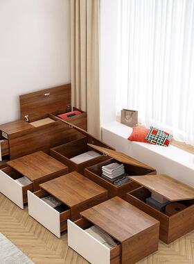 定制日式无床头榻榻米床箱储物床小户型卧室地台床衣柜一体组合