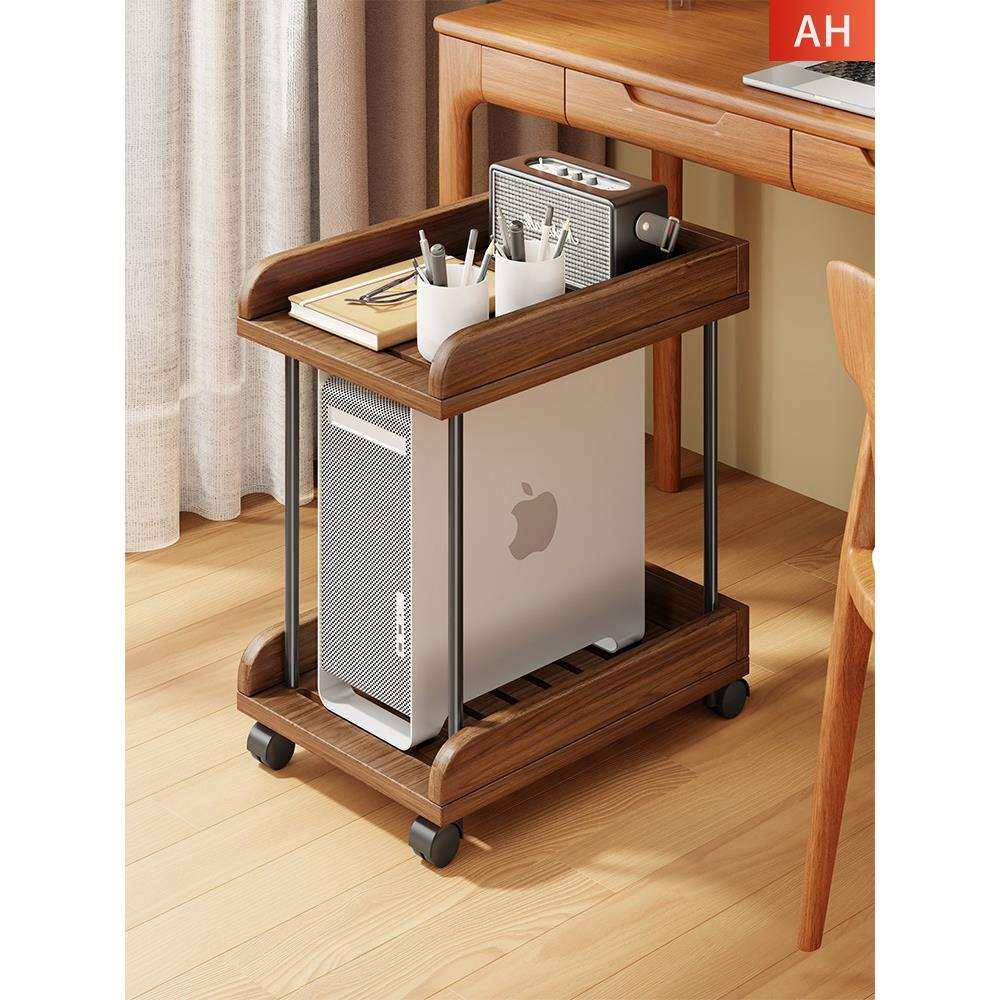 实木主机托架多功能置物架落地多层收纳架办公室文件放置架可移动