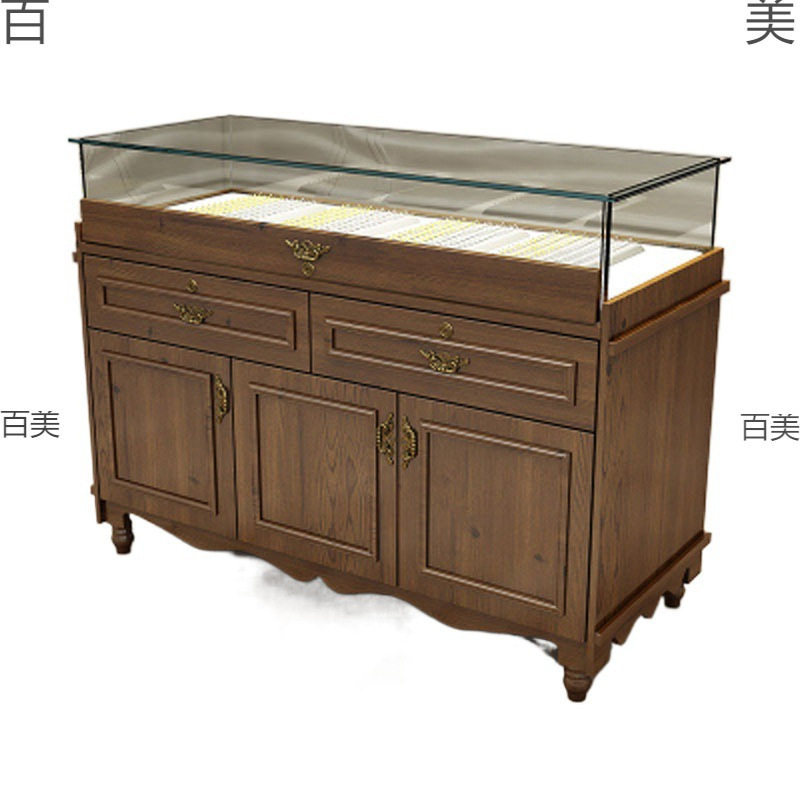 实木复古珠宝饰品博物馆陈列展示柜传媒广电广告展览器材