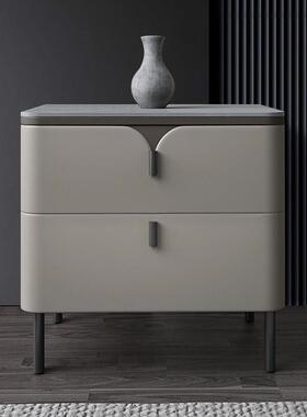 JHC04现代简约轻奢卧室收纳储物抽屉柜实木岩板床头柜意式极简床