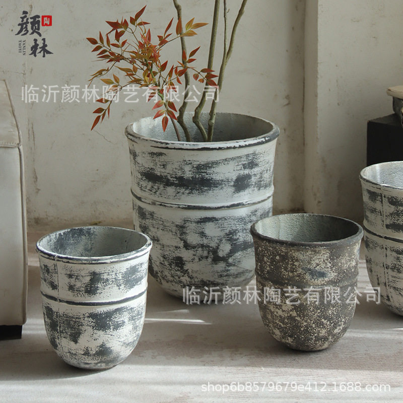 简约花盆花器做旧复古装饰透气大盆客厅阳台摆件落地水泥简约大号