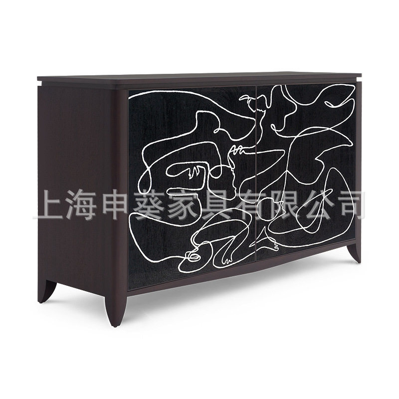 美式乡村实木复古轻奢收纳餐边柜创意设计手绘家用储物别墅样板房