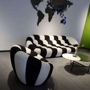 沙发现代简约商务会客区接待室布艺三人位沙发茶几组合网红黑白配