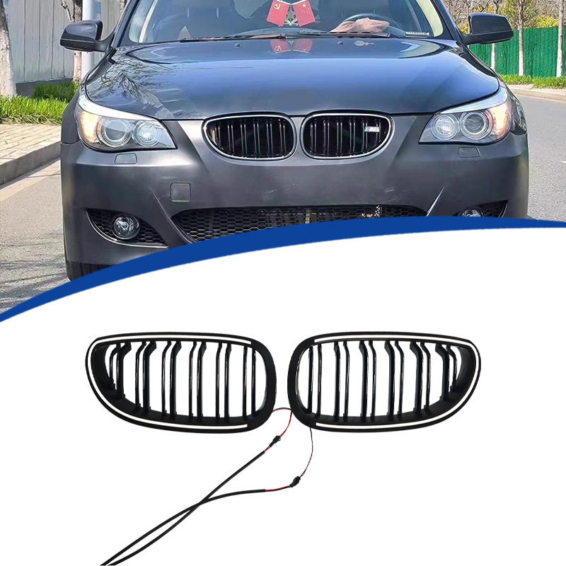 适用于2004-2009宝马5系E60双线款发光LED亮黑中网PC材质替换安装