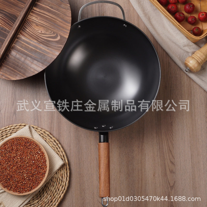 厂家直销南瓜铸铁锅附耳平底锅不粘家用灶具通用老式炒菜锅无涂层
