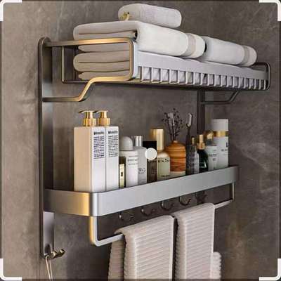 吉百居太空铝毛巾架卫生间置物架免打孔浴室大容量壁挂式浴巾架子