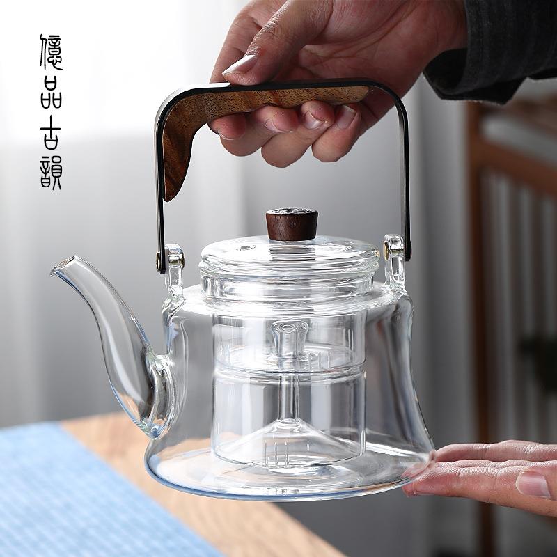 亿品古韵胡桃木提梁蒸煮一体玻璃茶壶家用过滤电陶炉烧水壶茶具