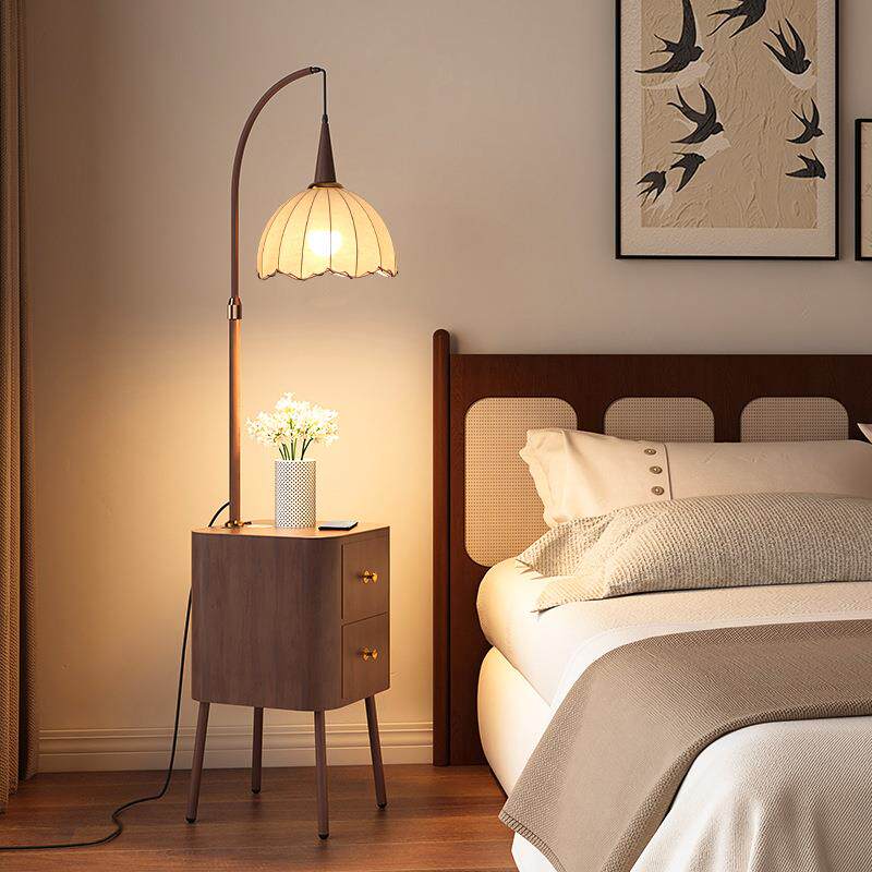 法式中古风智能床头柜卧室小型窄实木替代简易创意置物架台灯一体