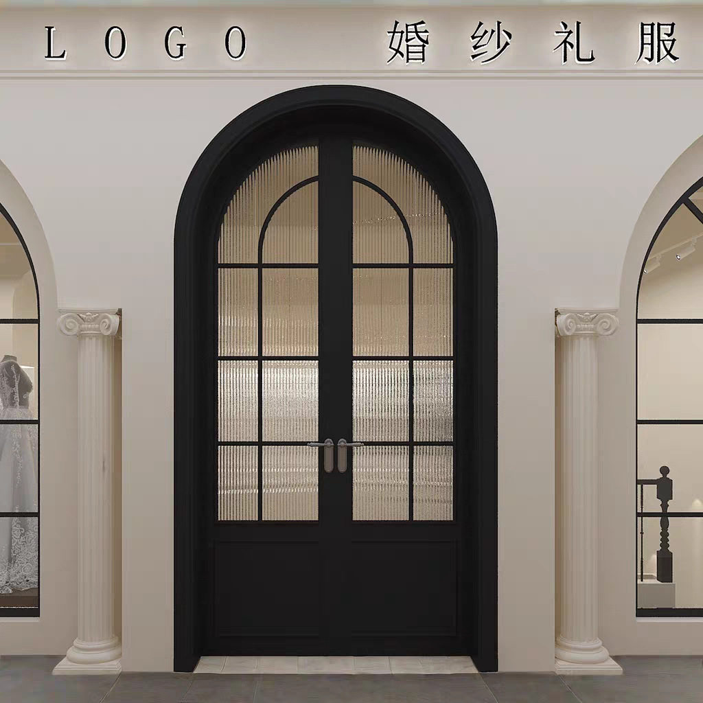 圆弧形铝合金门复古门拱形双开门玻璃门平开门入户门