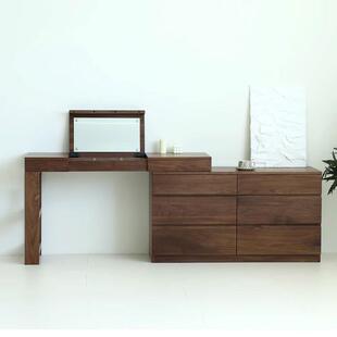 北美黑胡桃木实木转角斗柜梳妆台一体卧室翻盖多功能化妆桌六斗柜