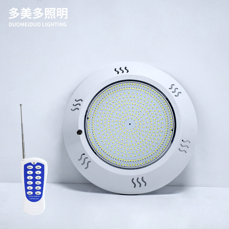 跨境全灌胶双面板七彩无线遥控RGB水下IP68防水挂壁式树脂泳池灯