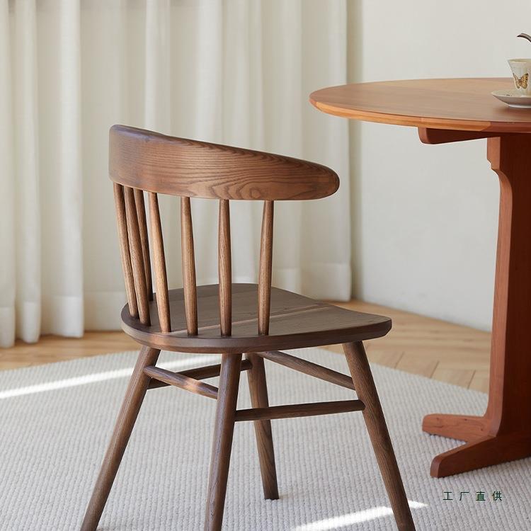 温莎椅实木餐椅日式复古圈椅黑色北欧靠背椅美式休闲椅中古风椅子