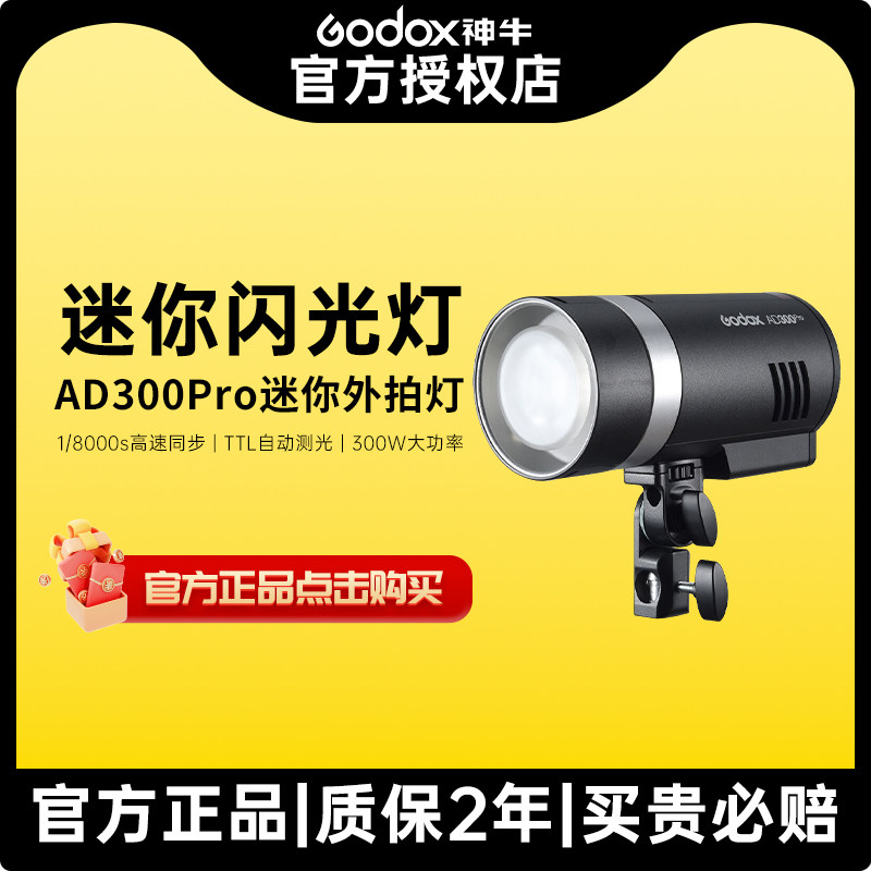 Godox神牛AD300pro外拍闪光灯户外婚纱模特摄影人像专用300W补光灯便捷打光灯锂电高速同步TTL测光室外口袋灯