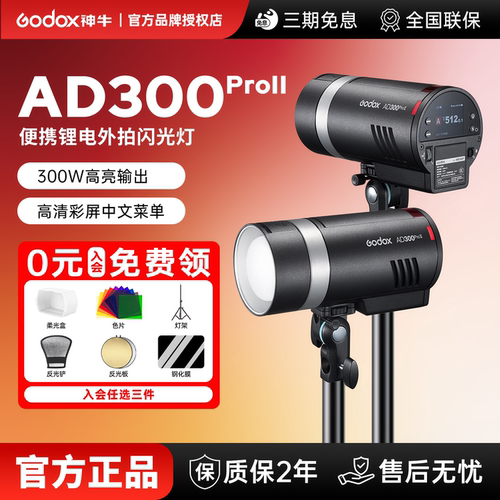 【入会送豪礼】godox神牛AD300ProII二代闪光灯口袋外拍灯相机高速同步TTL室内人像拍摄摄影补光灯