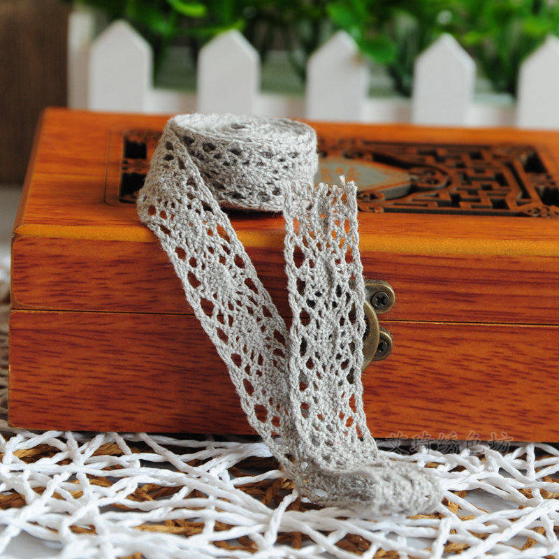 灰色棉线花边镂空棉蕾丝辅料手工布艺diy织带材料棉质条码拼接条