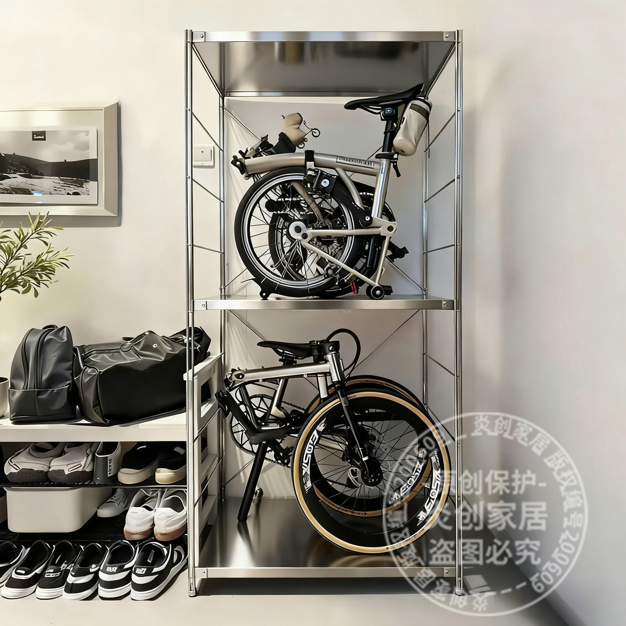 日式不锈钢自行车置物架小布车架储物架折叠车多层落地收纳展示架