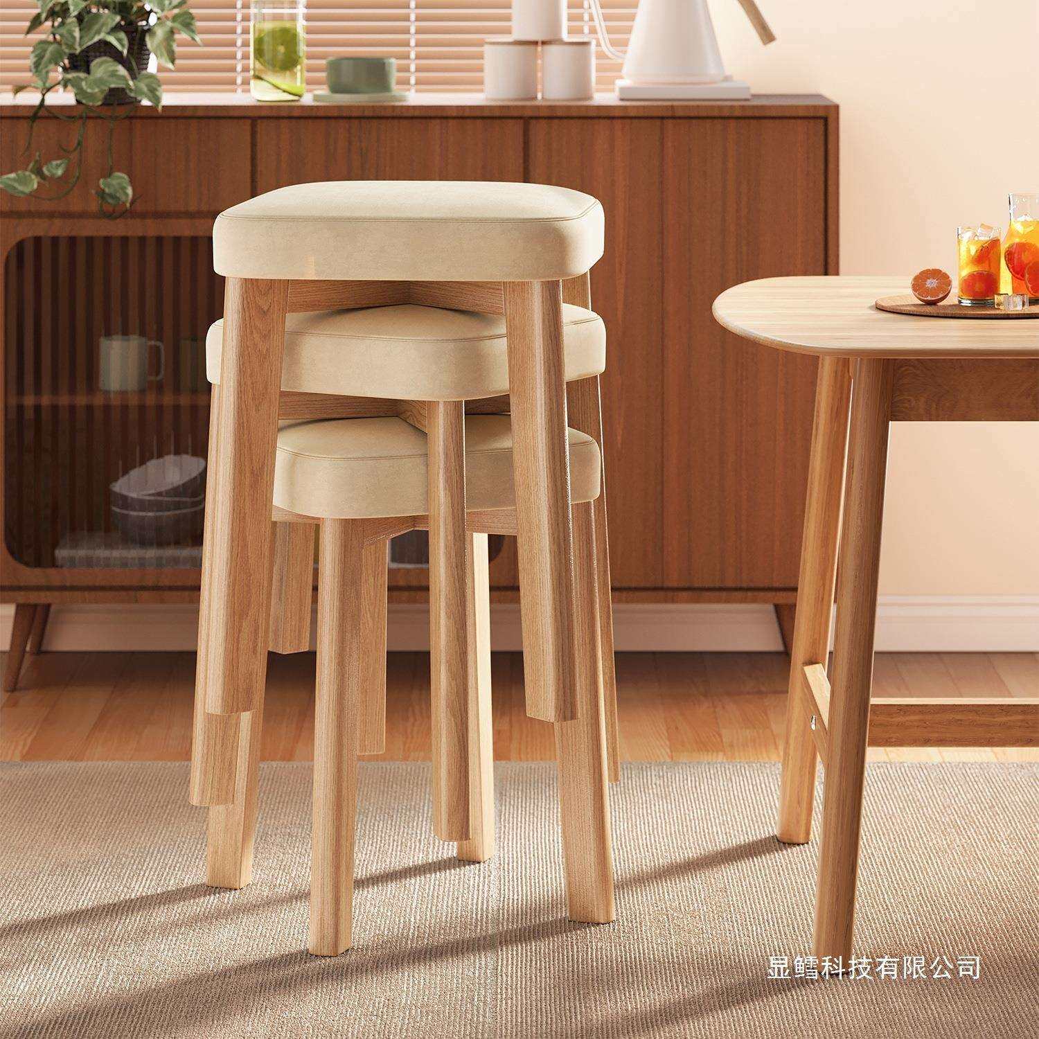 实木凳子可叠放软包方凳家用结实耐用餐桌备用高板凳简约餐厅椅子
