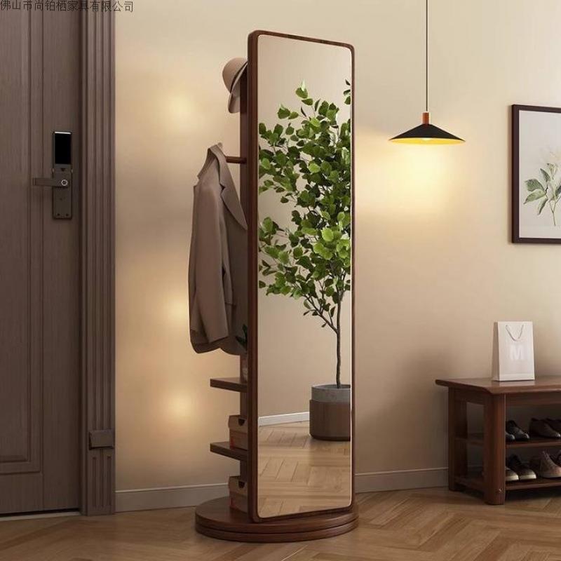 卧室衣帽架新款落地镜柜镜梳妆镜旋转穿衣镜衣服架落地式可移动