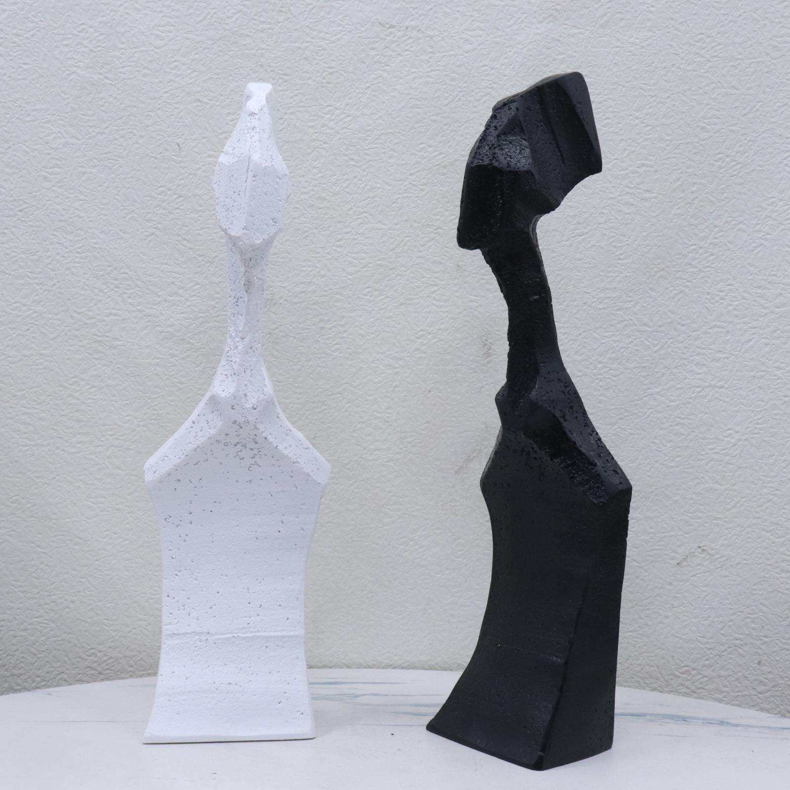 现代极简黑色抽象火柴人物树脂小摆件样板间别墅玄关桌面软装饰品