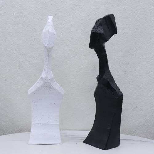 现代极简黑色抽象火柴人物树脂小摆件样板间别墅玄关桌面软装饰品