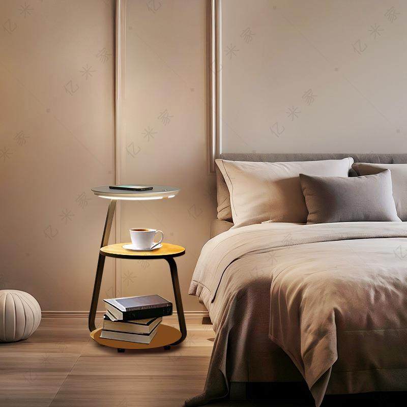 落地灯卧室床头柜一体无线充电茶几北欧简约客厅沙发边几氛围台灯