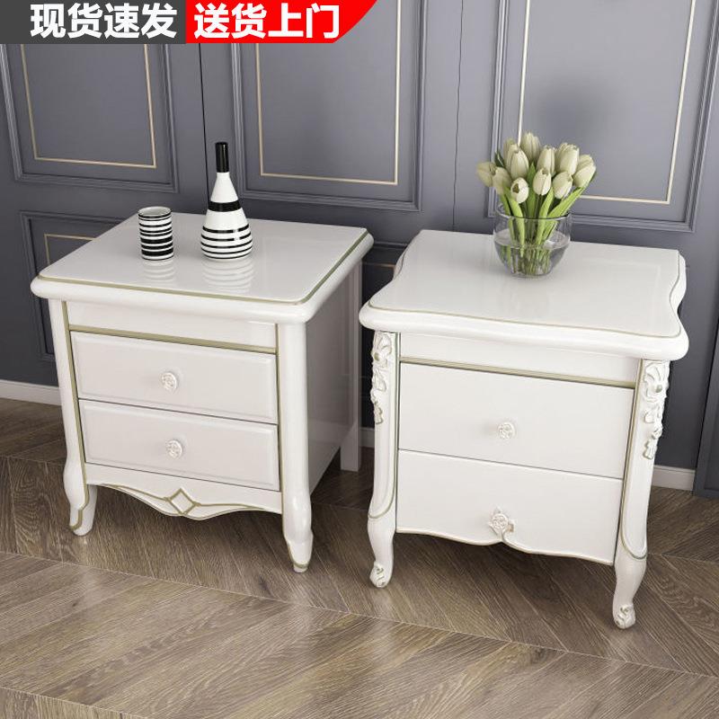 欧式白色艺术床头柜木质储物奢华实木宿舍卧室床边小收纳桌柜整装