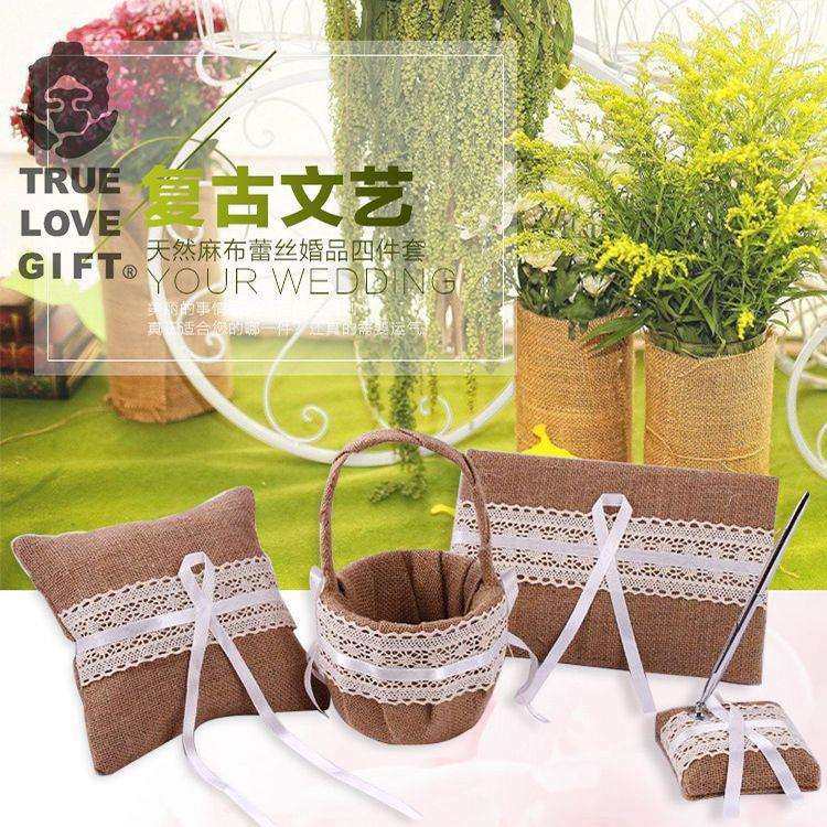 爆款婚庆戒枕欧美婚礼用品戒拖现货麻布套装戒枕,鲜花速递/花卉仿真/绿植园艺,割草机/草坪机,淘宝优惠券,粉丝福利购,淘宝优惠卷