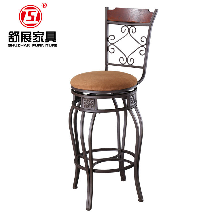 古典复古风吧椅可旋转铁艺高脚椅酒吧靠背高脚吧台椅