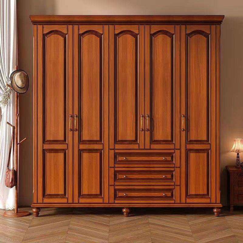 现代简约美式复古实木衣柜白色三四五门带抽屉顶柜卧室加厚衣橱层