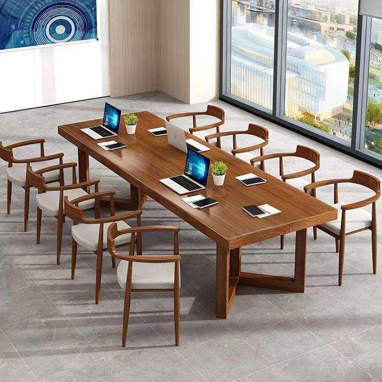 全实木会议桌简约现代图书馆阅览室长条桌椅组合办公室工作台