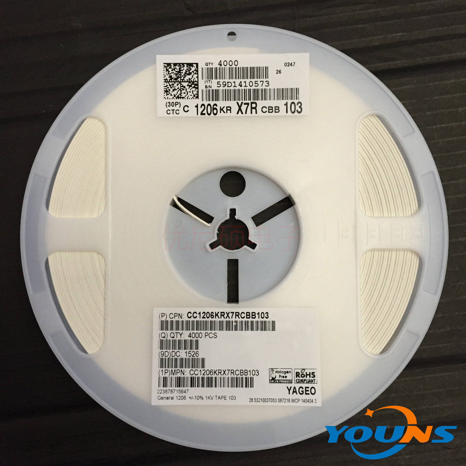 贴片电容国巨CC1206KRX7RCBB1031206103K10NF10%1KV