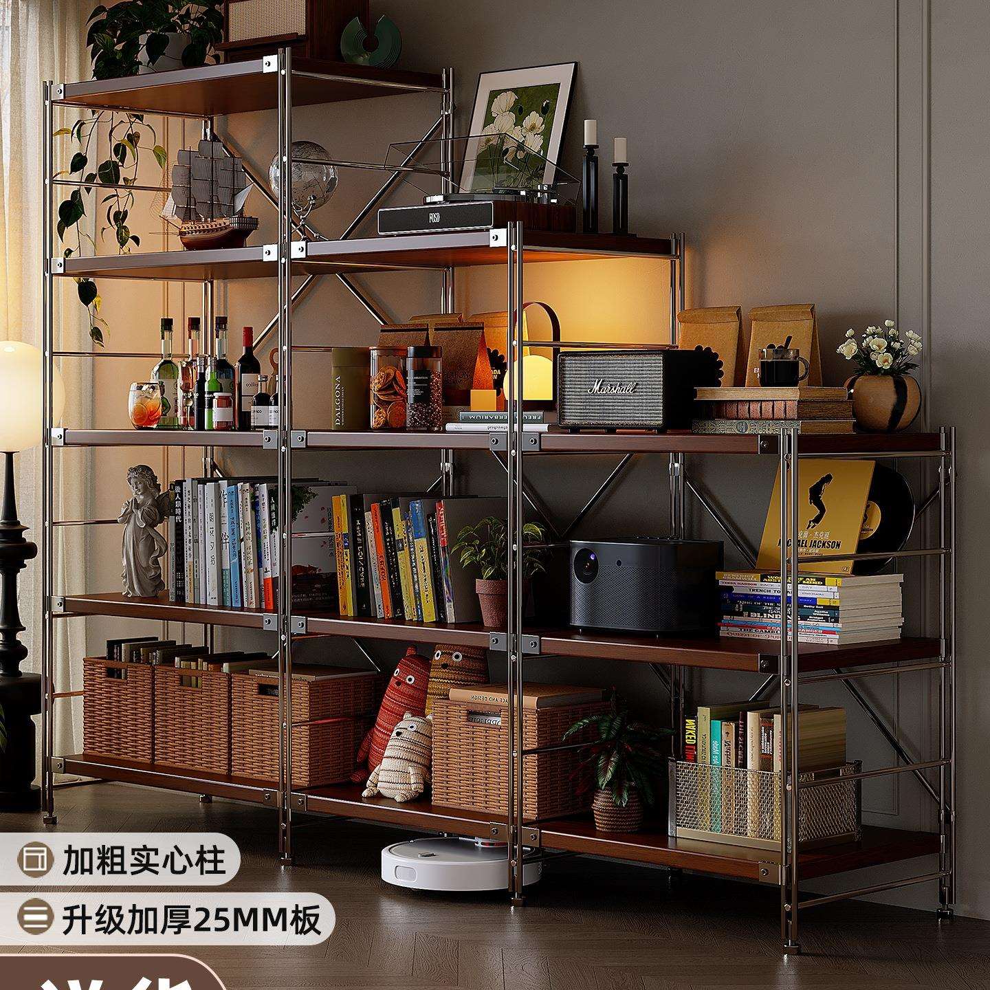 日式置物架落地光轴客厅多层收纳架子厨房阳台储物书柜小货架展示