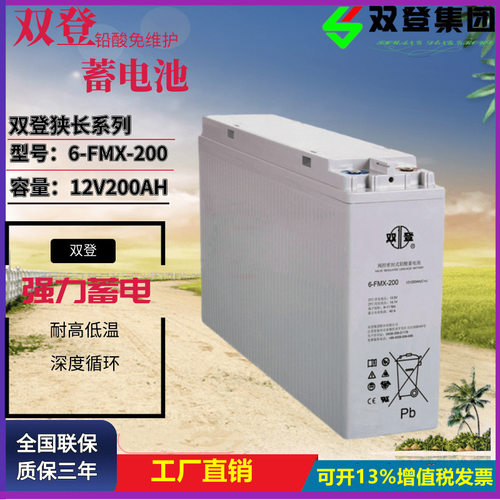 铅酸免维护基站通信机房电源6-FMX-200狭长形12V200AH双登蓄电池