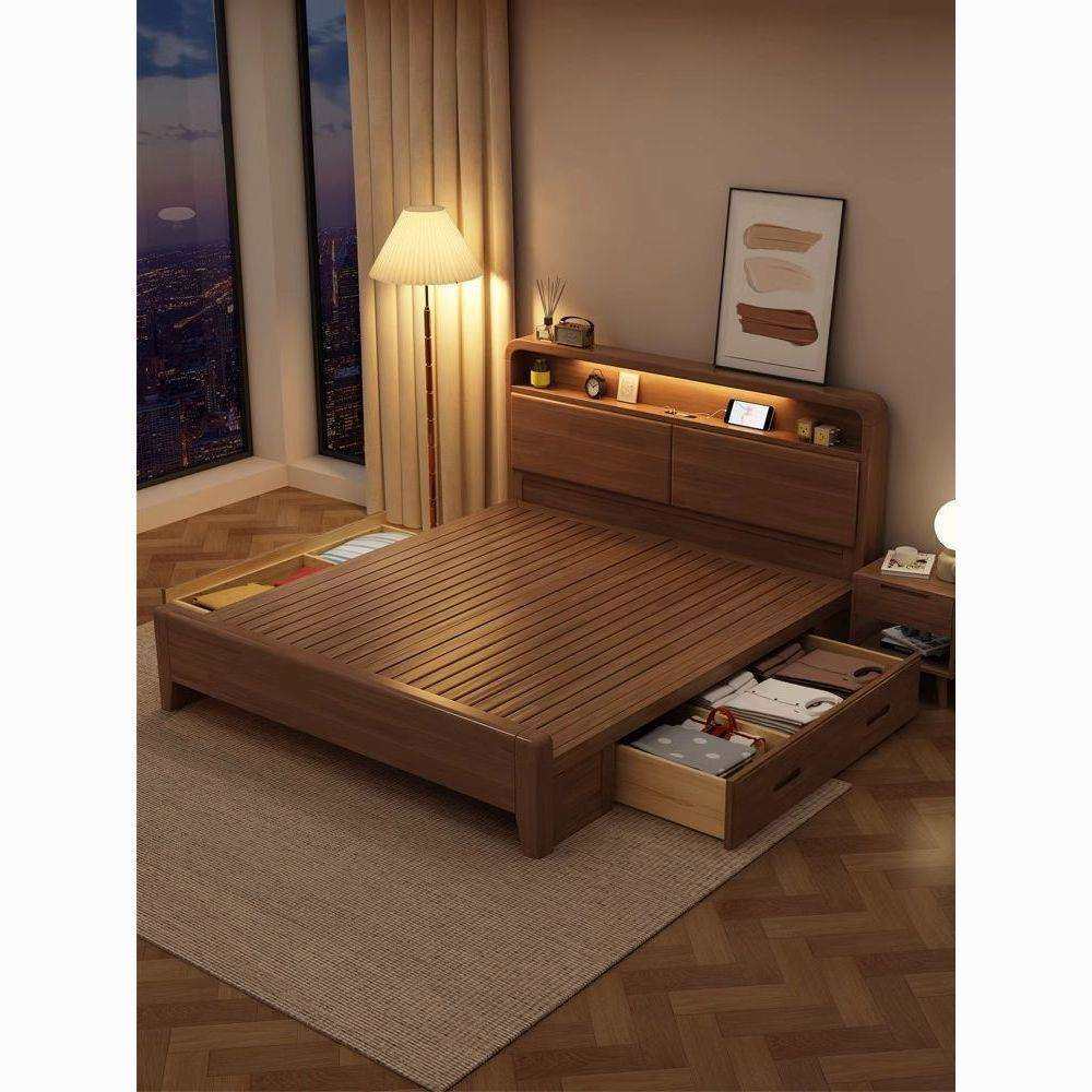 北欧全实木床纯实木现代简约1.8米1.5m1米35双人主卧室婚床床垫