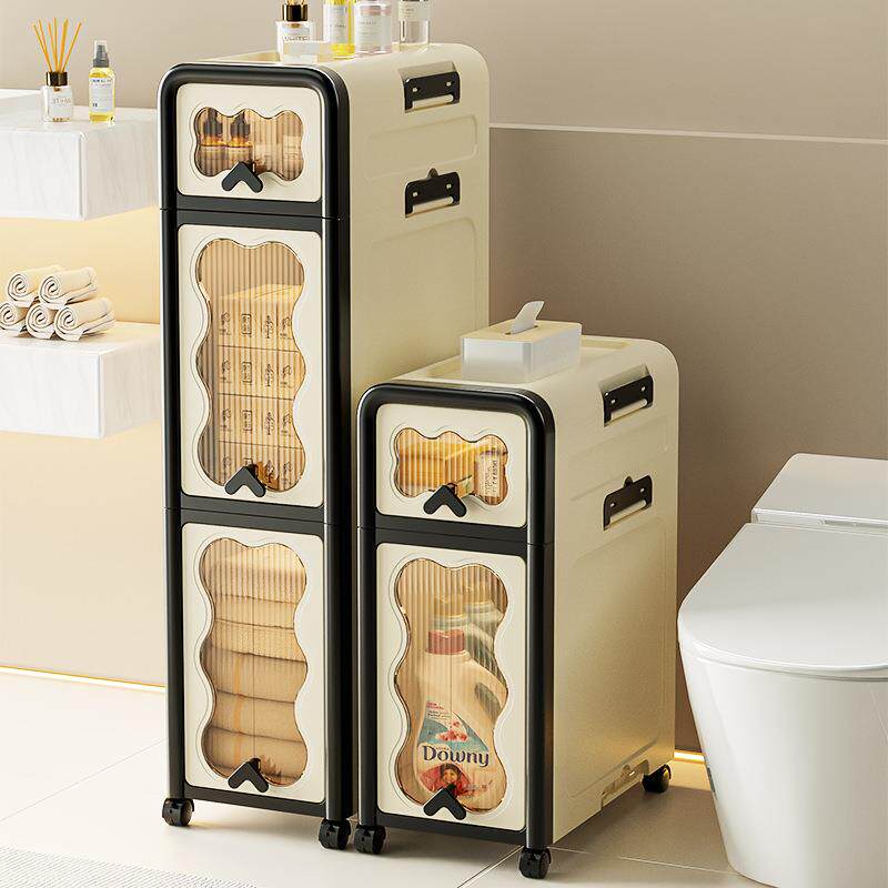 卫生间抽屉式窄缝收纳柜浴室厕所夹缝置物架家用收纳储物柜带轮子